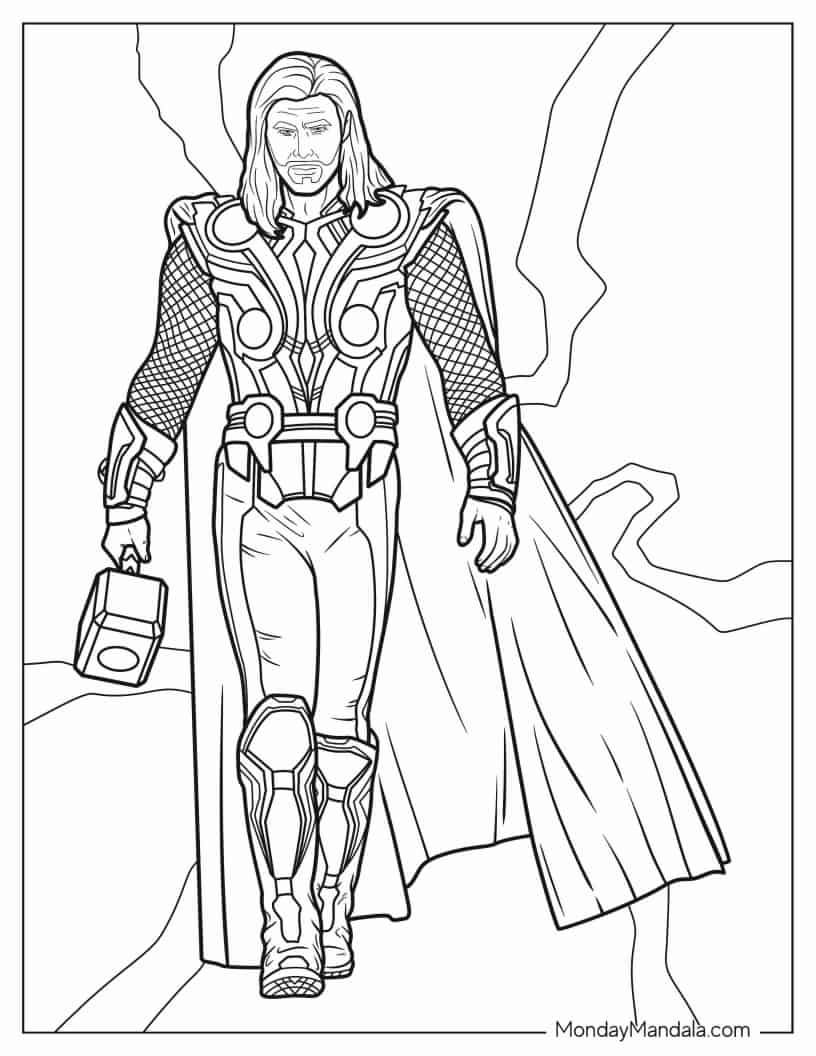 Fierce Looking Thor To Color coloring page — printable line art