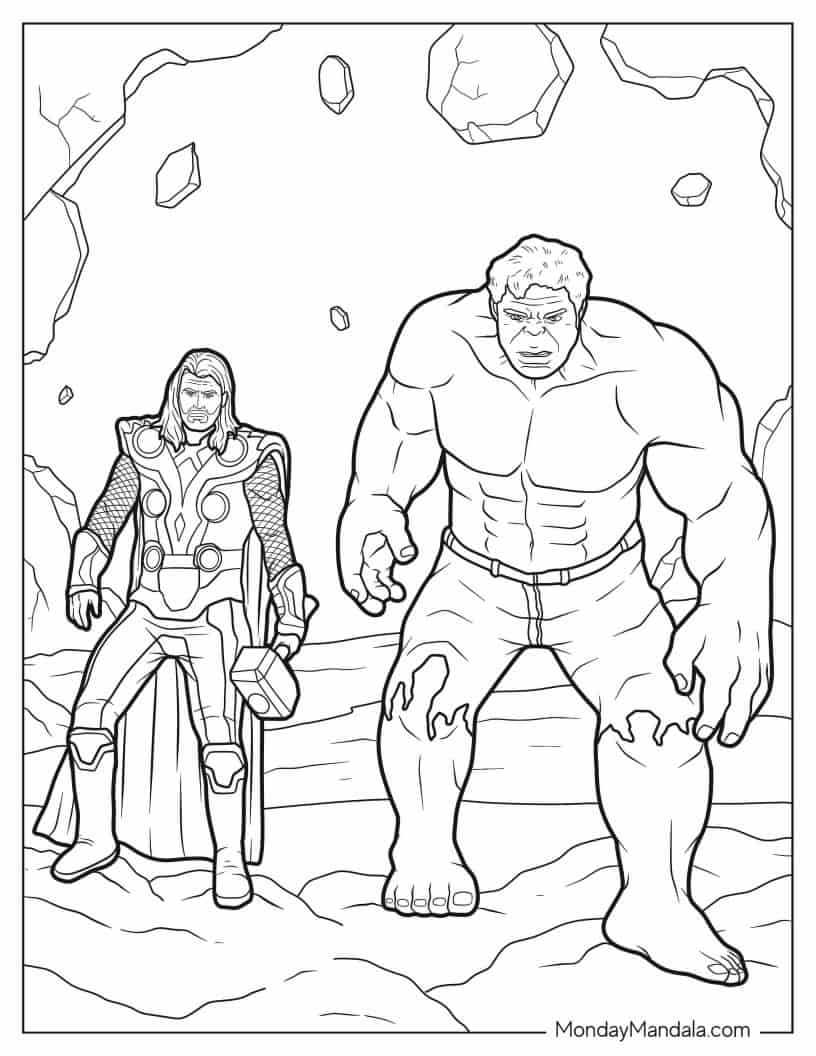 Thor And Hulk To Color coloring page — printable line art