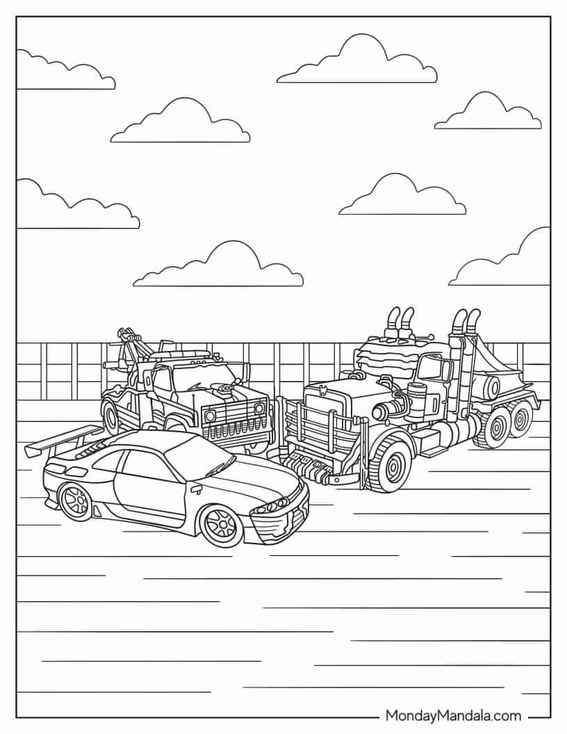 Autobots In Car Form For Transformers 7 Movie coloring page — printable line art