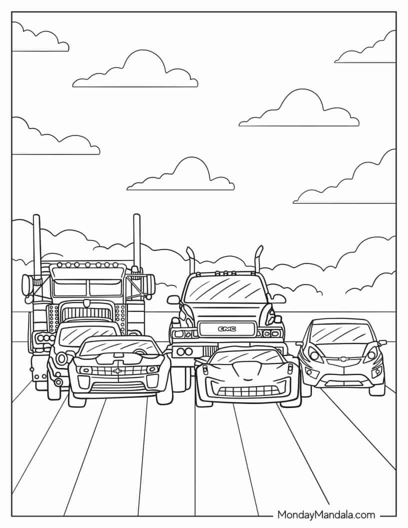 Autobots On The Road Coloring In coloring page — printable line art