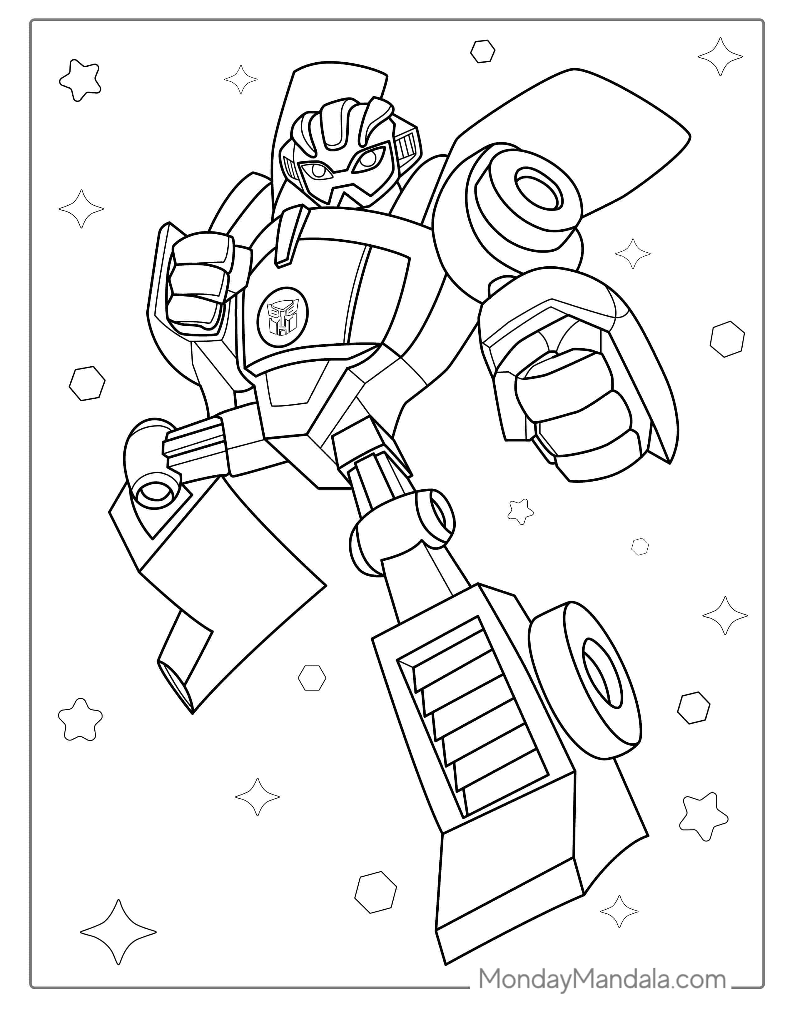 Easy Bumblebee Transformer Coloring Page For Kids coloring page — printable line art
