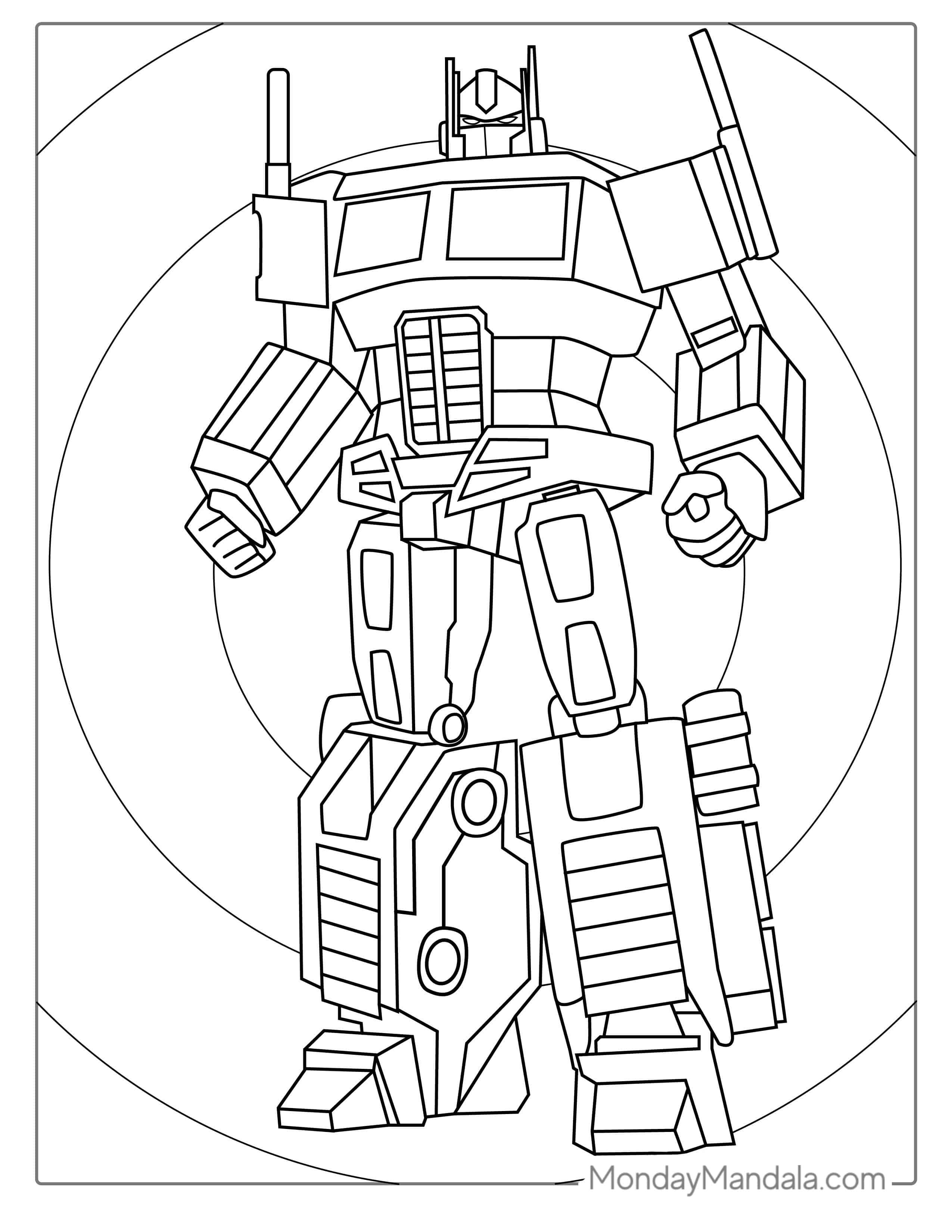 Easy Outline Of Optimus Prime For Kids coloring page