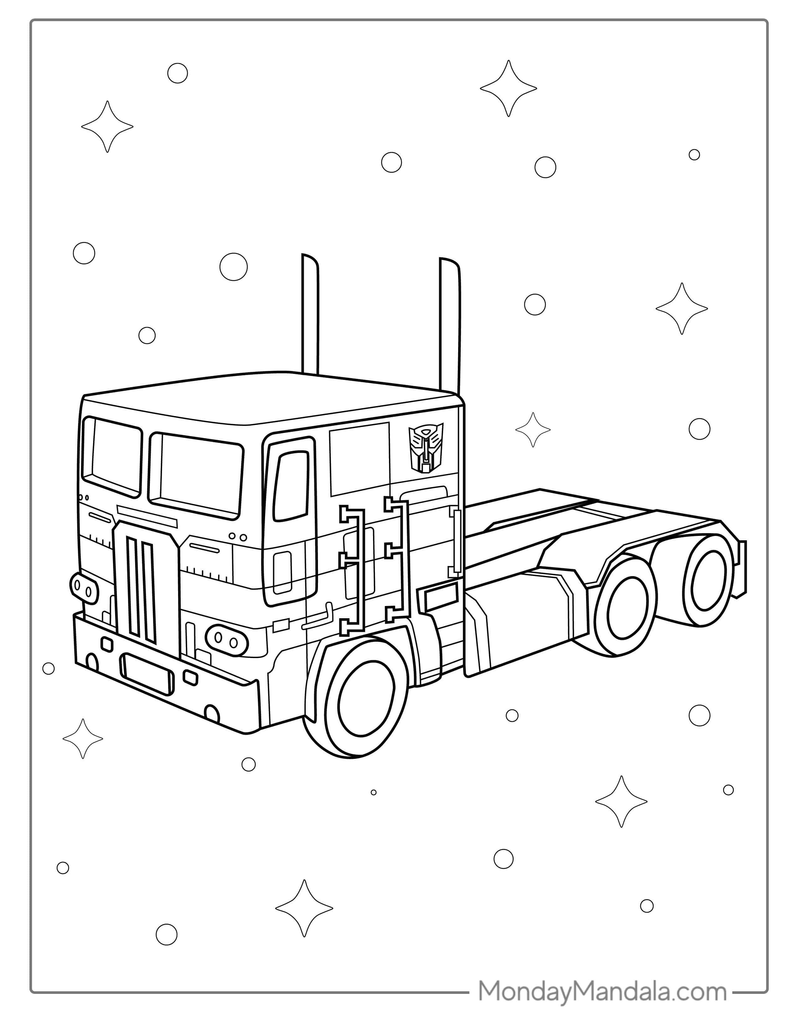 Optimus Prime Truck Coloring Page coloring page — printable line art