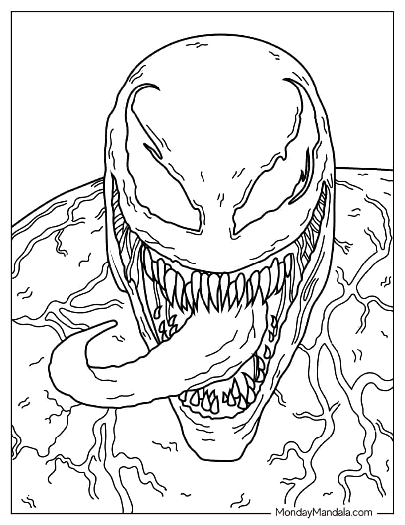 Detailed Venom Face Coloring Sheet coloring page — printable line art