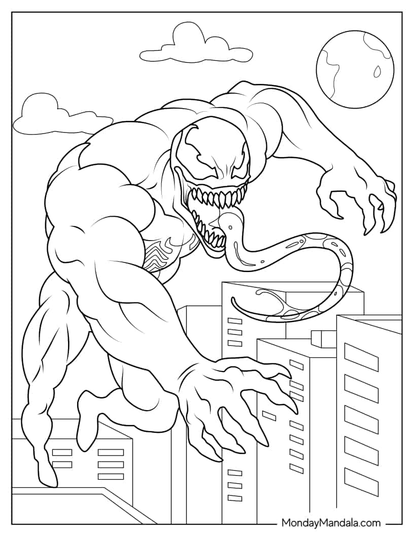 Muscular Looking Venom Character To Color coloring page — printable line art