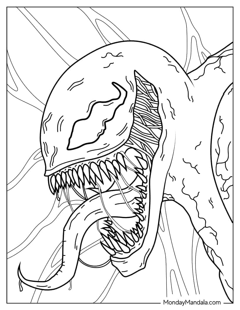 Scary Looking Venom Face To Color coloring page