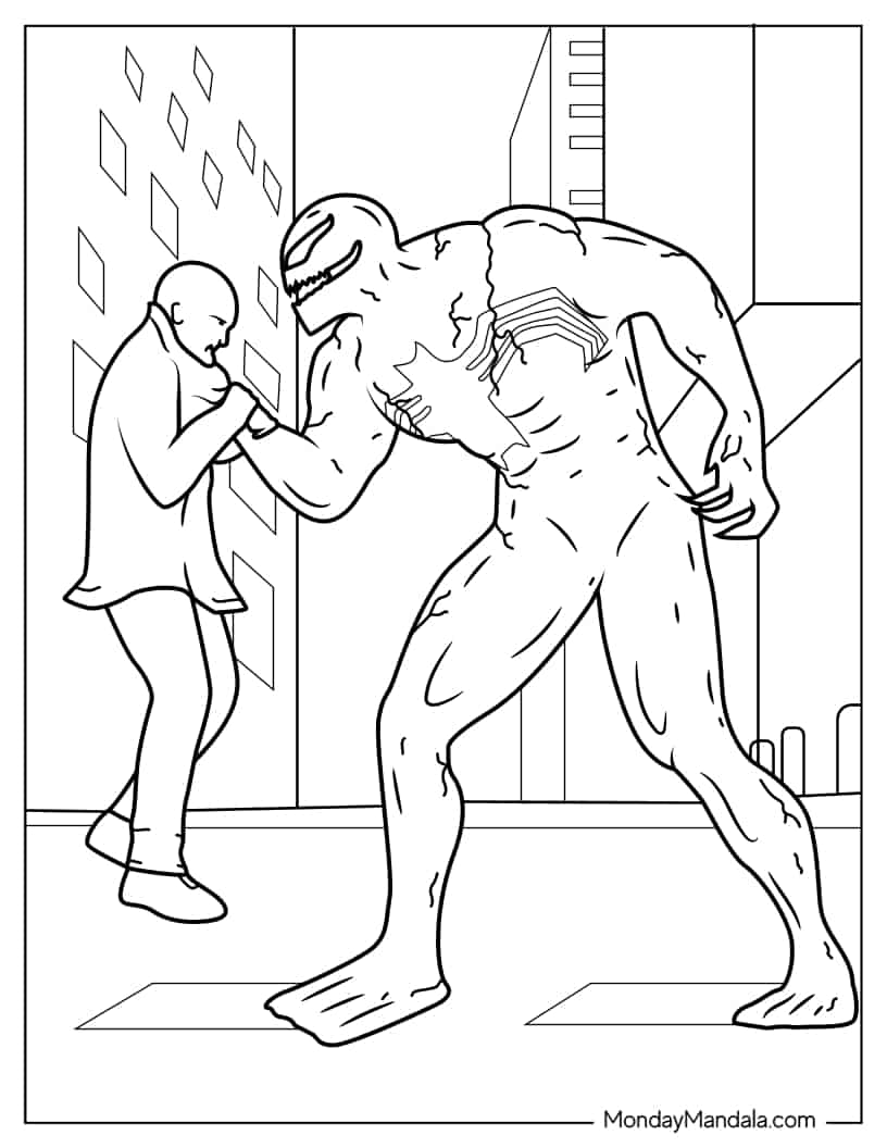 Venom Holding Up a Man coloring page
