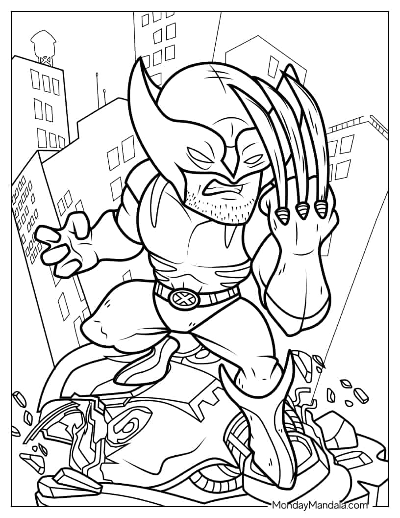 Coloring Sheet Of Cartoon Wolverine Fighting coloring page