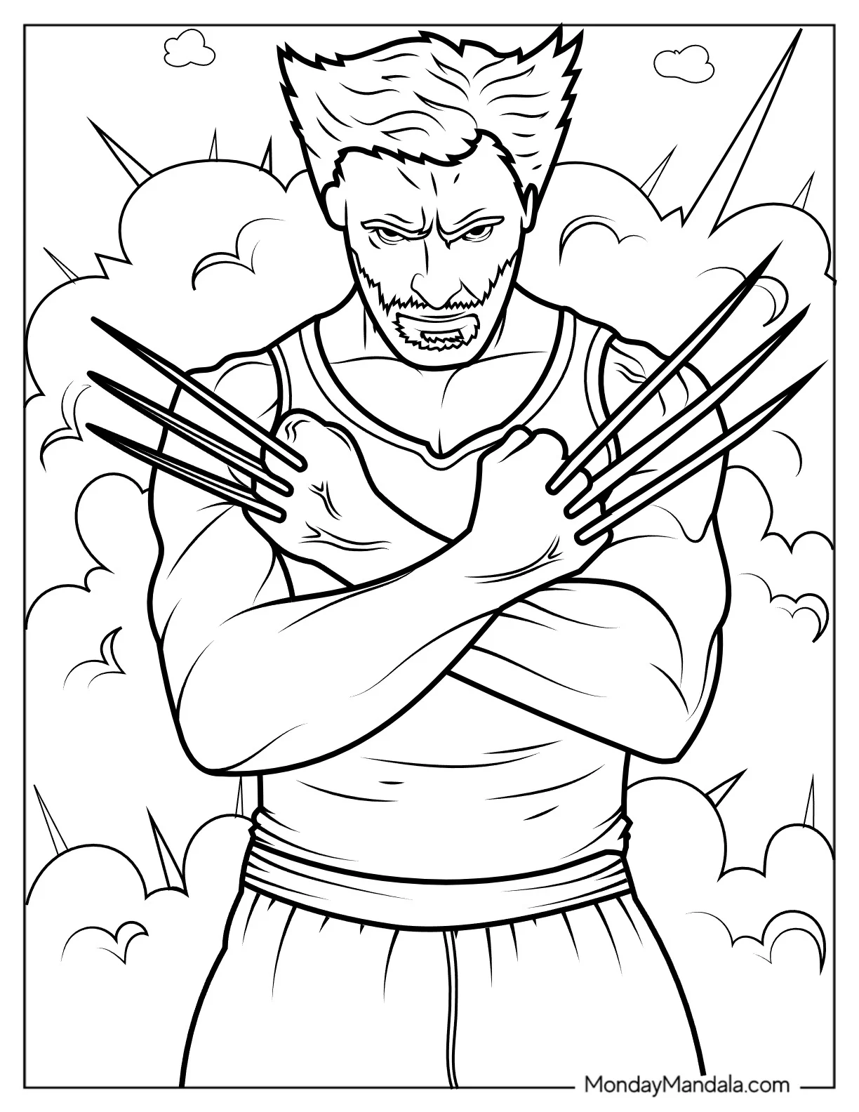 Hugh Jackman Wolverine coloring page — printable line art