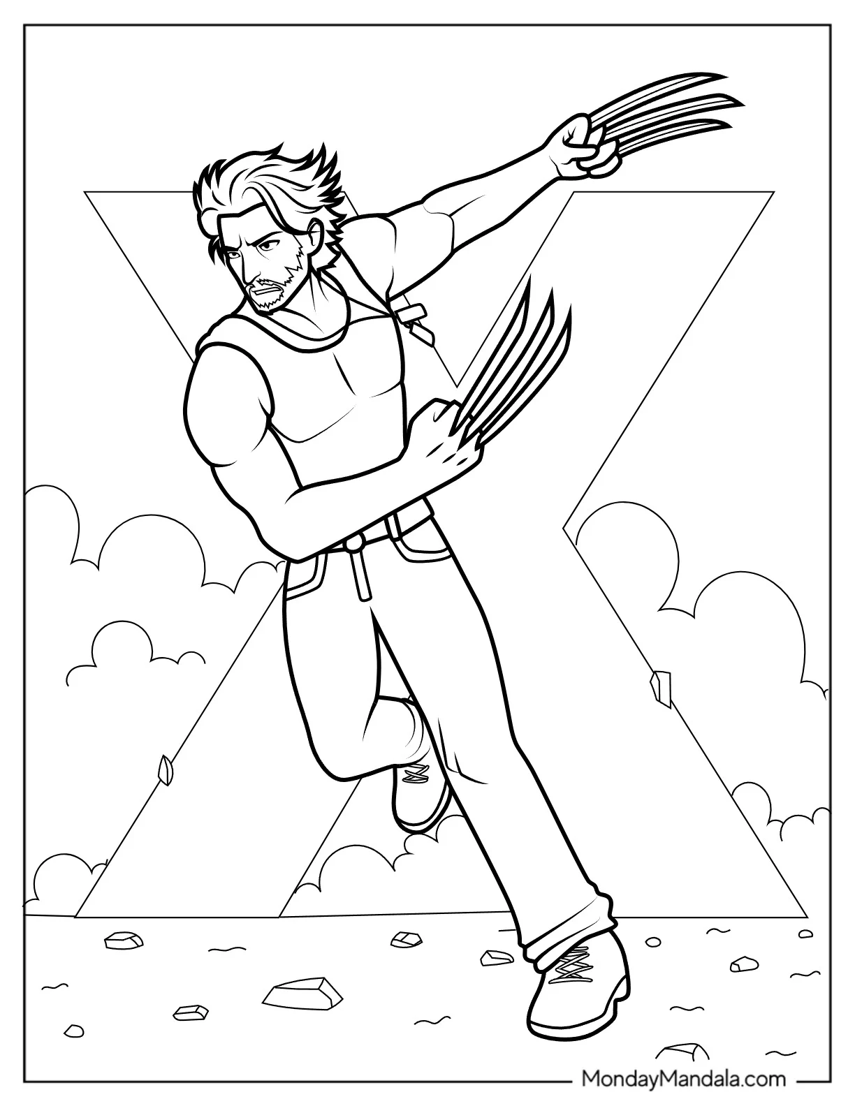 Logan With Wolverine Claws Out coloring page