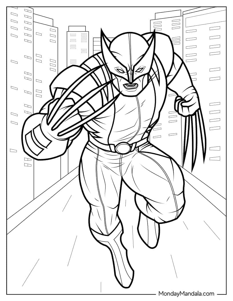 Wolverine Running In The City coloring page