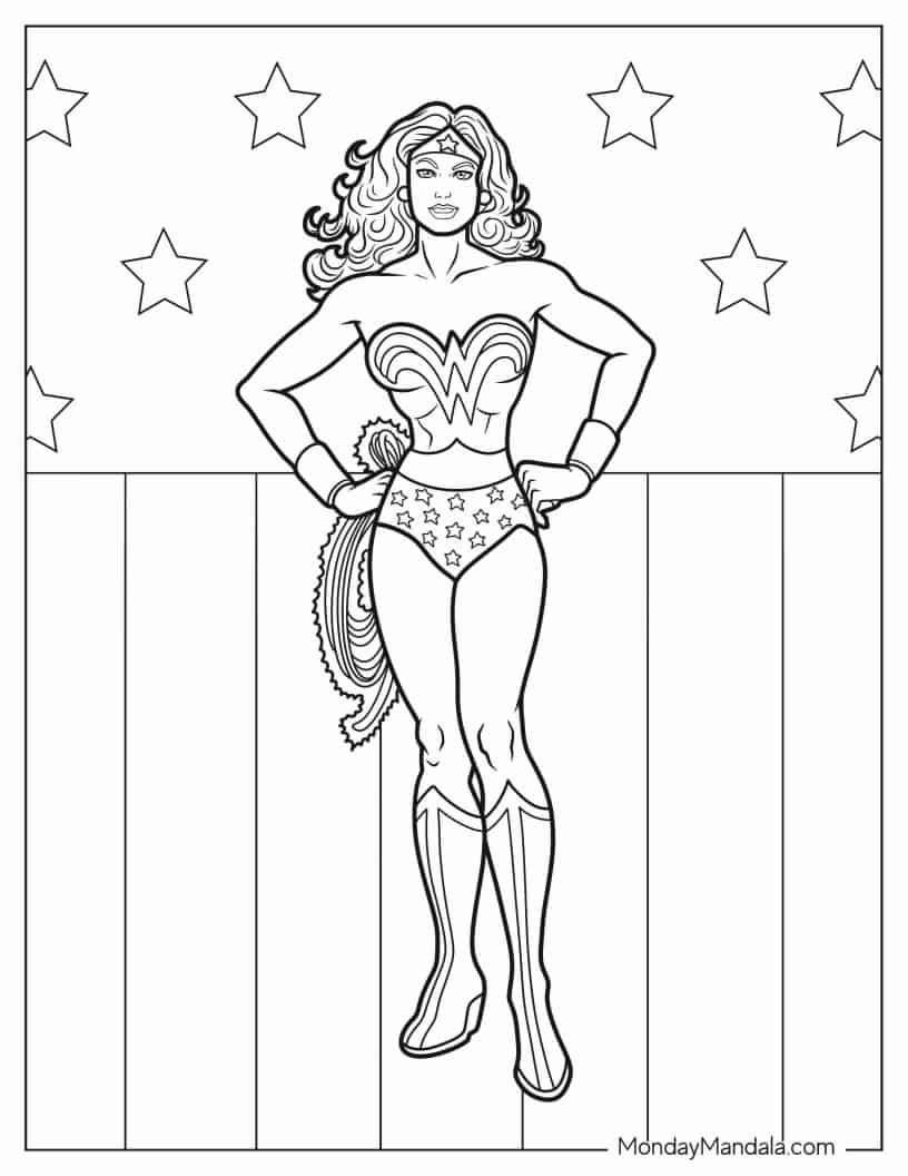 Detailed Vintage Wonder Woman To Color coloring page