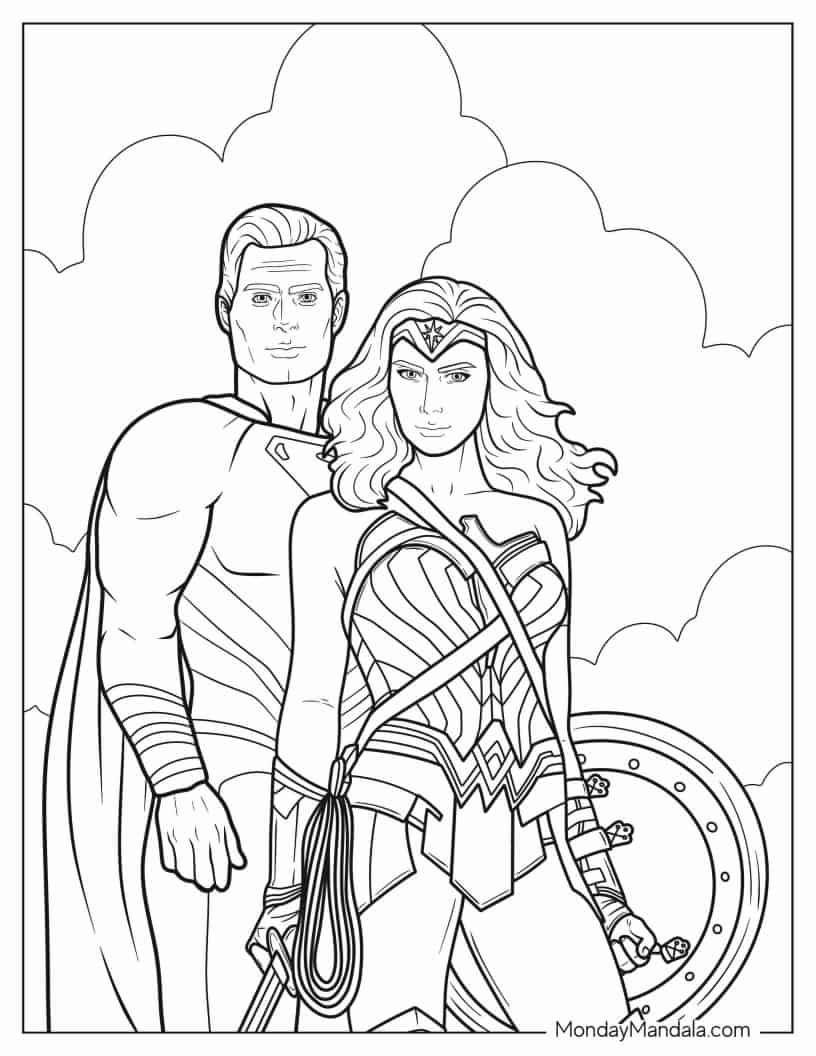 Superman And Wonder Woman To Color coloring page