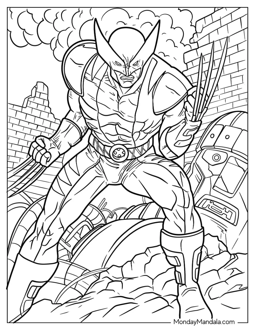 Wolverine In X-Men Coloring Page Costume In Battlefield coloring page