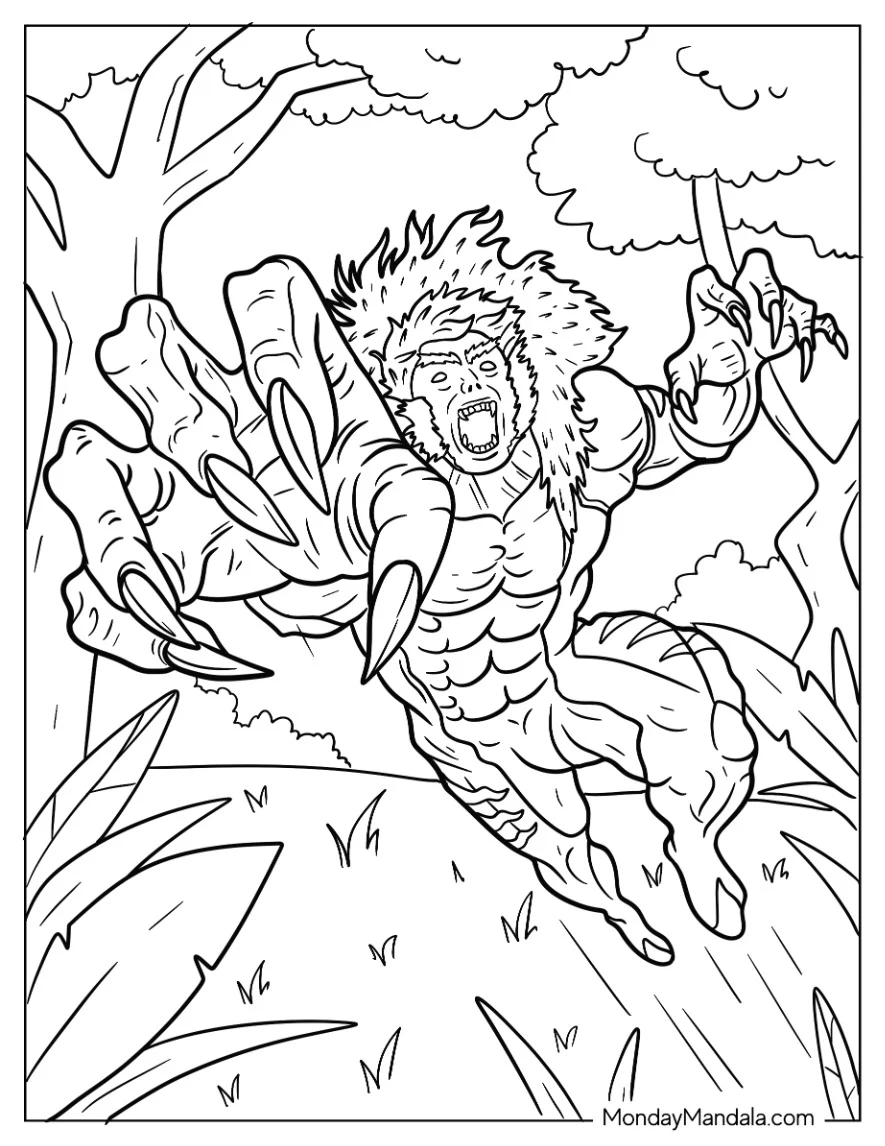 X-Men Coloring Page Of Beast Leaping From Tree coloring page