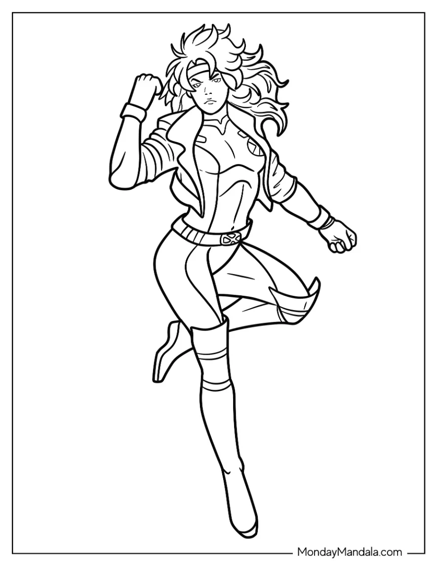X-Men Coloring Page Of Easy Rogue In X Men Costume coloring page
