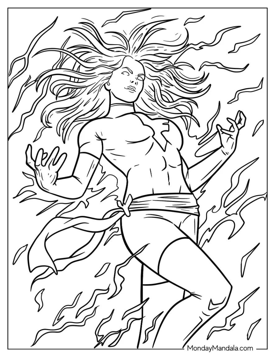 X-Men Coloring Page Of Jean Grey Phoenix Surrounded By Energy coloring page