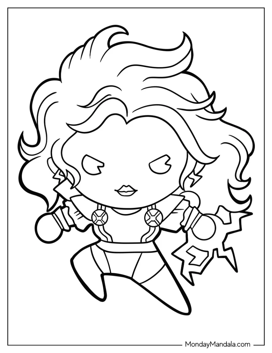 X-Men Coloring Page Of Kawaii Chibi Storm For Preschoolers coloring page