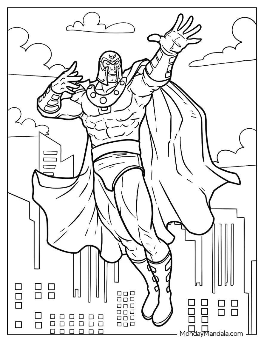 X-Men Coloring Page Of Magneto Floating In The Air While Using Powers coloring page