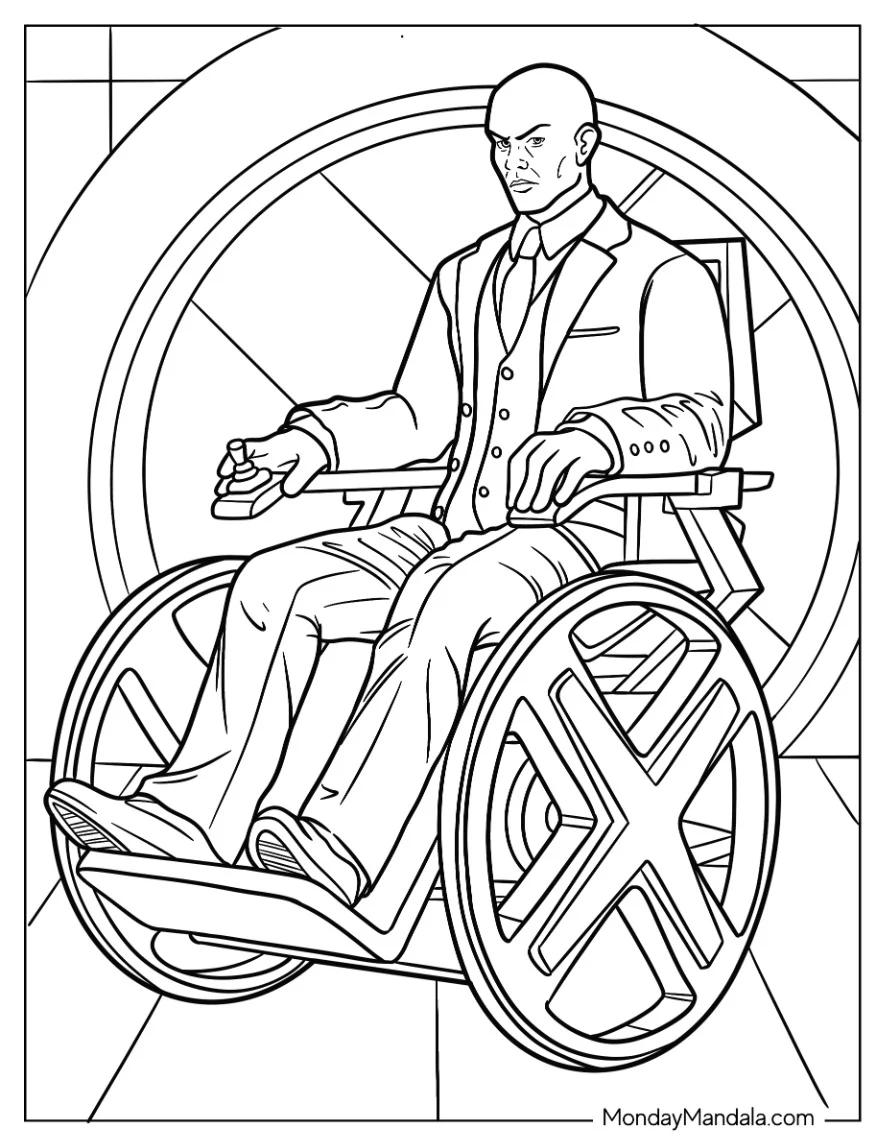 X-Men Coloring Page Of Professor Charles Xavier In His Wheelchair coloring page