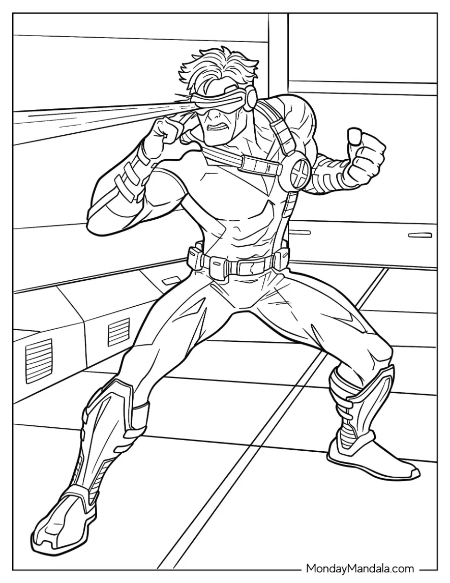 X-Men Coloring Page Of Realistic Cyclops Emitting Beams From His Eyes coloring page