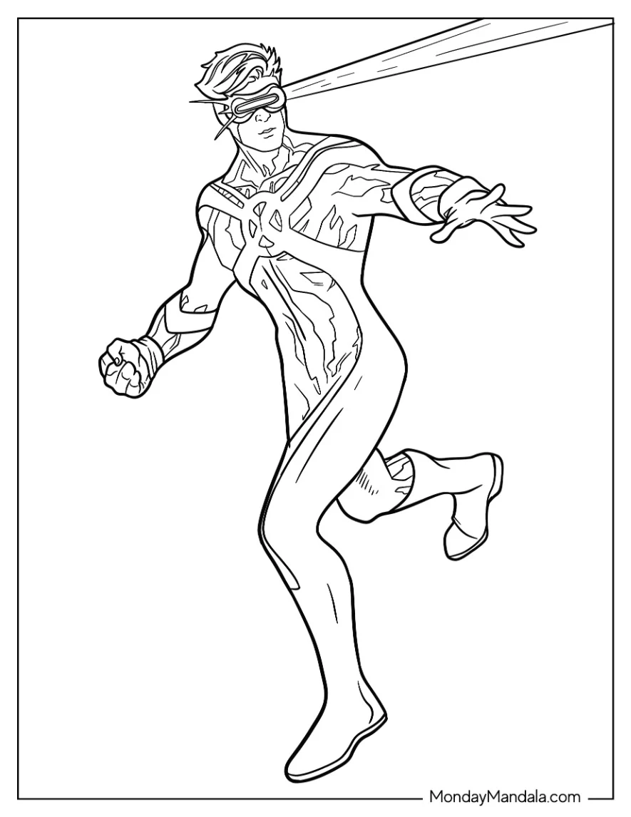 X-Men Coloring Page Of Simple Cyclops Running While Emitting Beams coloring page