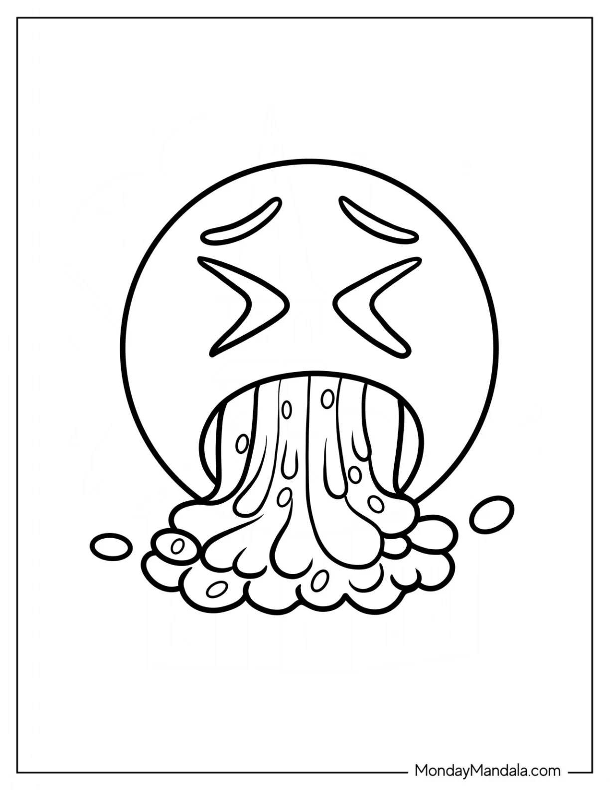 Easy Face Vomiting Emoji Coloring Page coloring page — printable line art