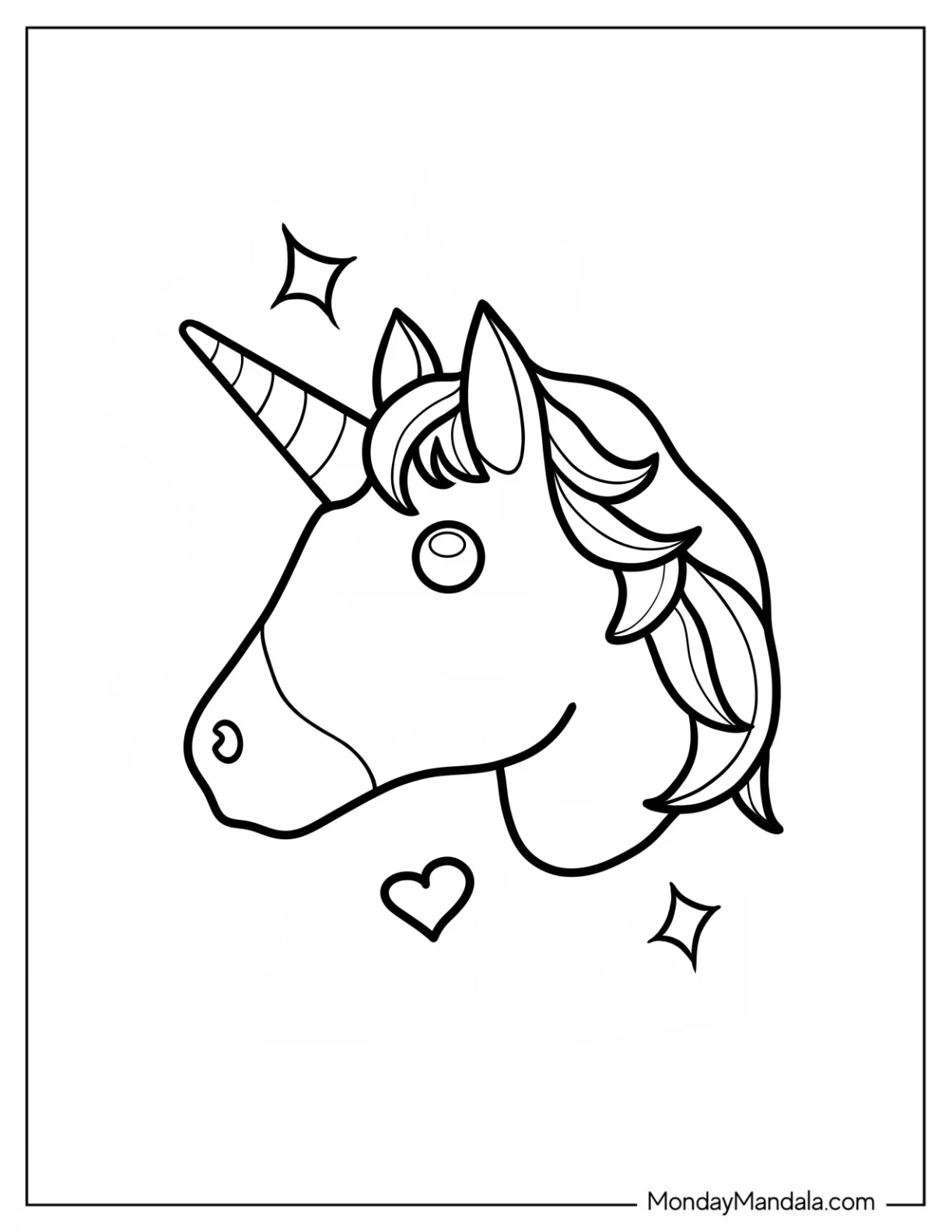 Easy Unicorn Emoji Coloring Page coloring page