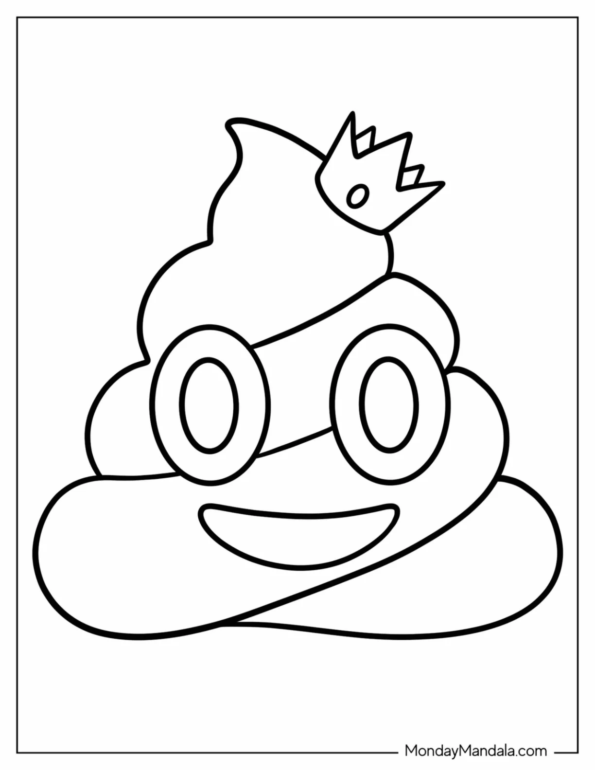 Poop Emoji Coloring Page with Crown for Preschoolers coloring page — printable line art