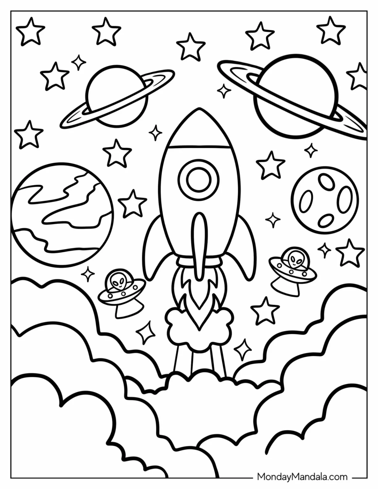 Rocket Emoji Coloring Page Launching into Space coloring page