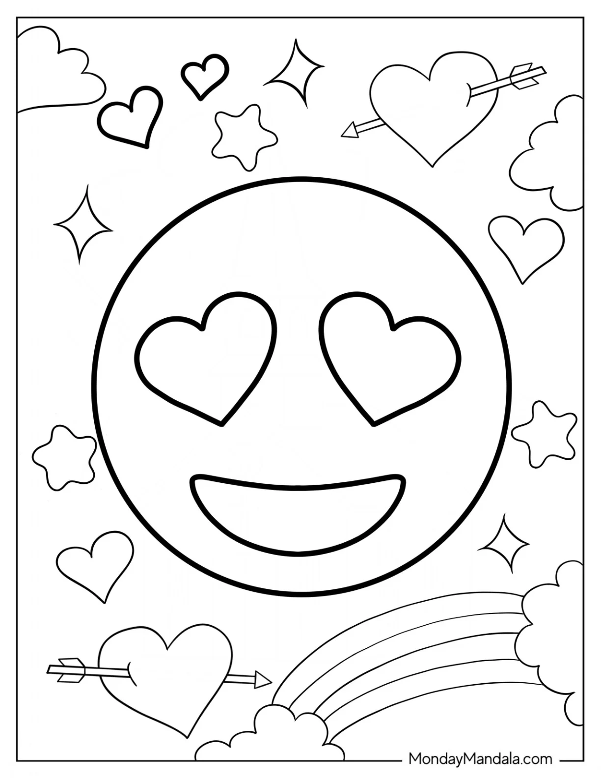 Smiling Face With Heart Eyes Emoji Coloring Page For Preschoolers coloring page