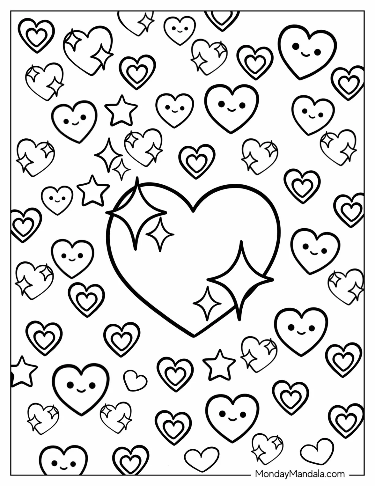 Sparkling Heart Emoji Coloring Page Pattern coloring page