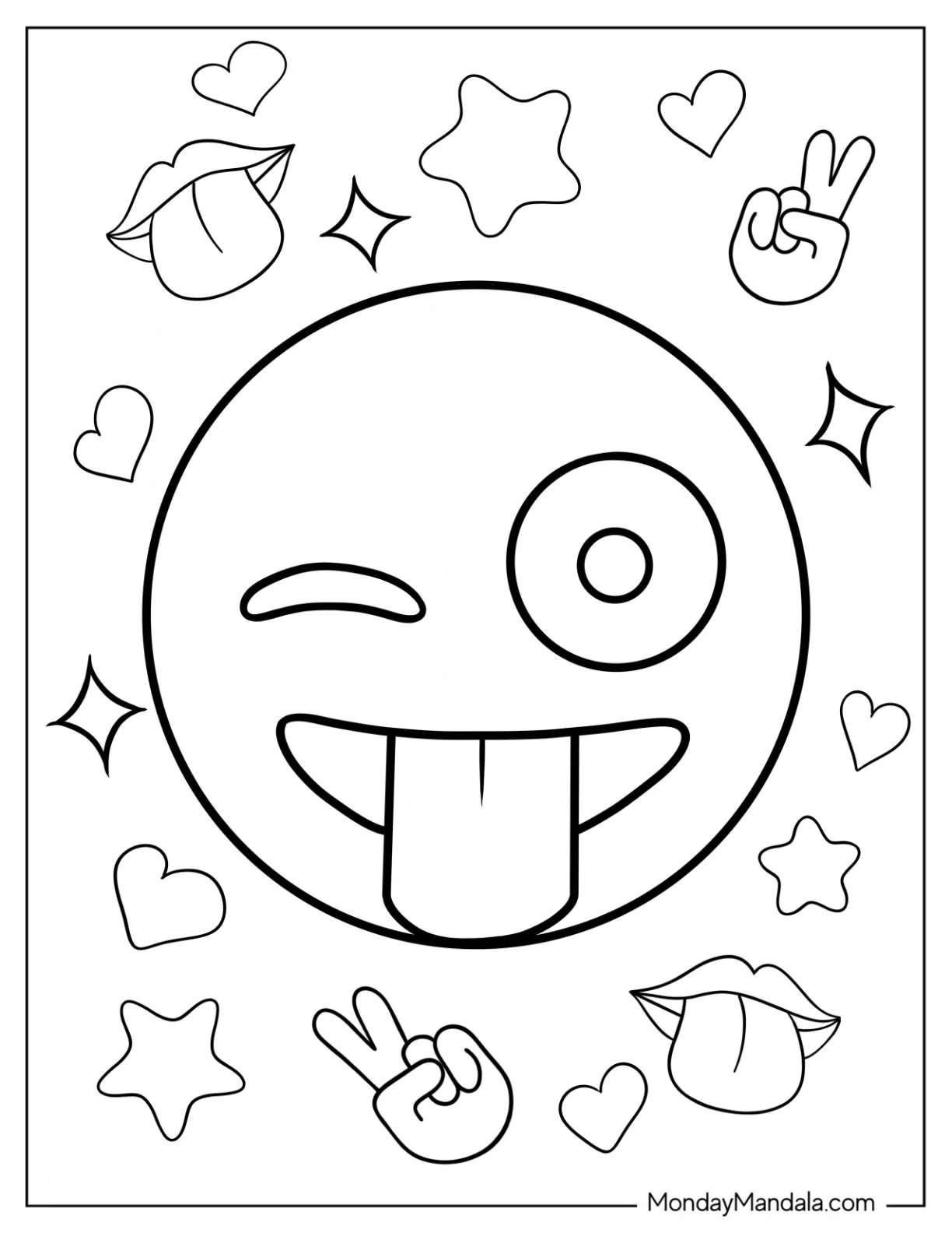 Winking Face With Tongue Emoji Coloring Page coloring page