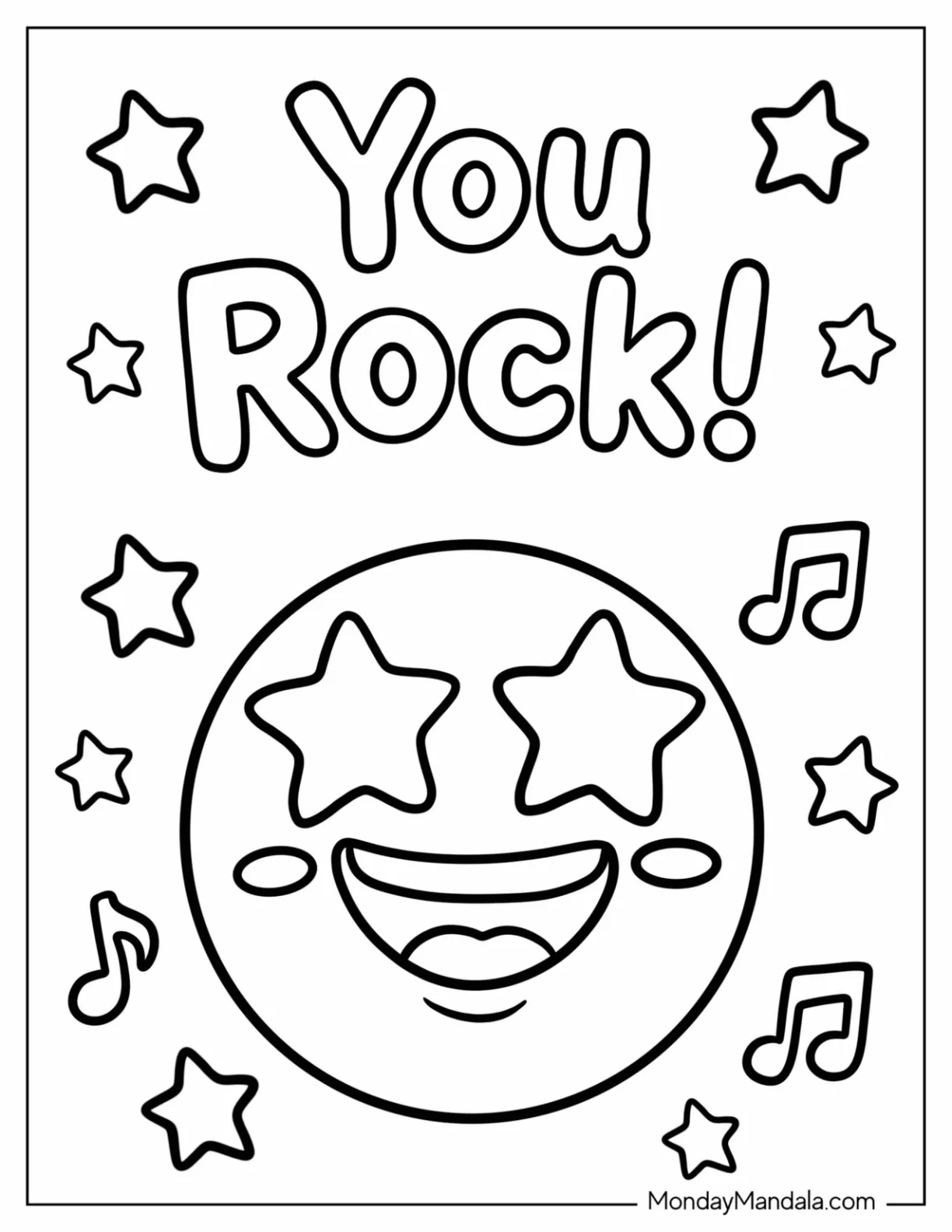 You Rock Star Eyes Emoji Coloring Page for Preschoolers coloring page