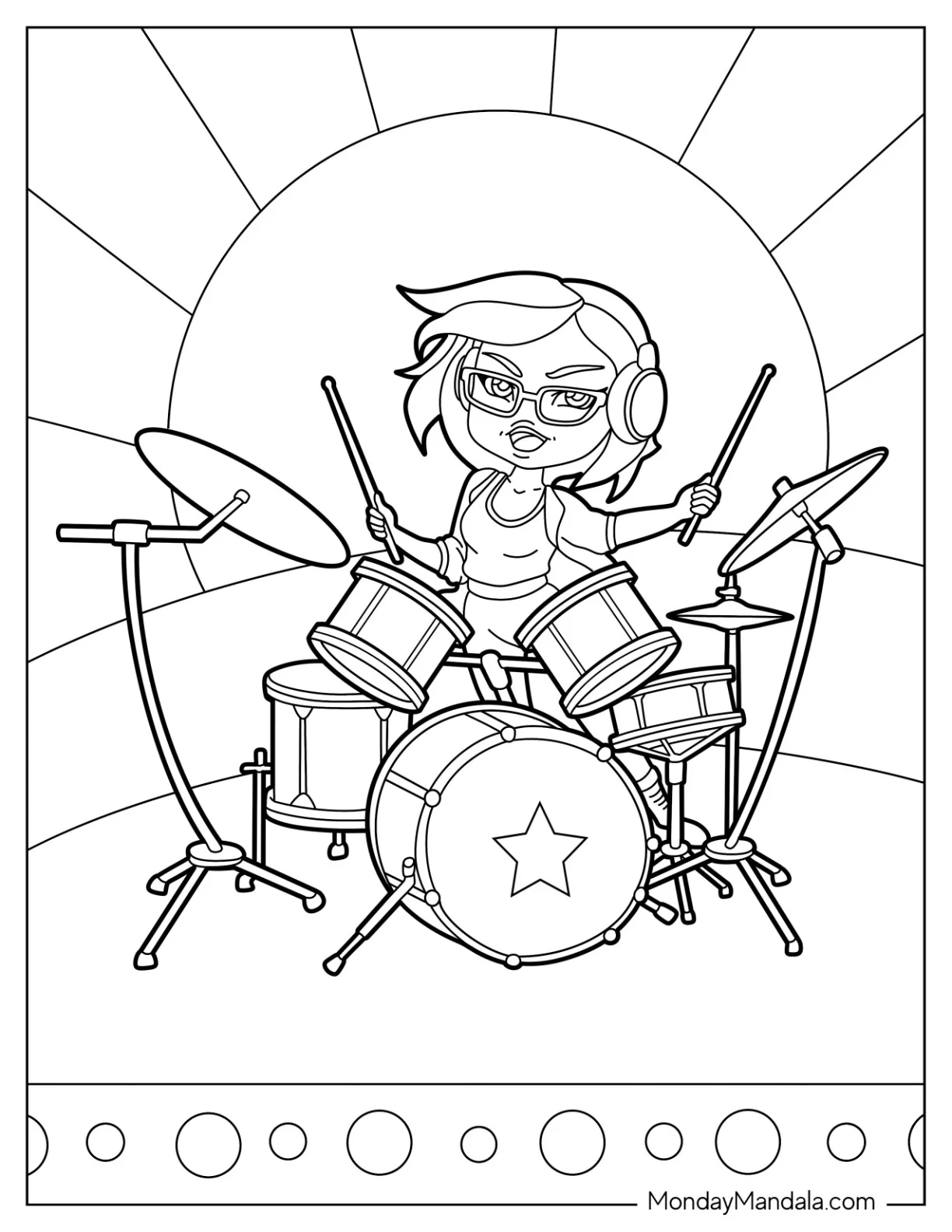 Music Coloring Page Of Cartoon Female Drummer coloring page
