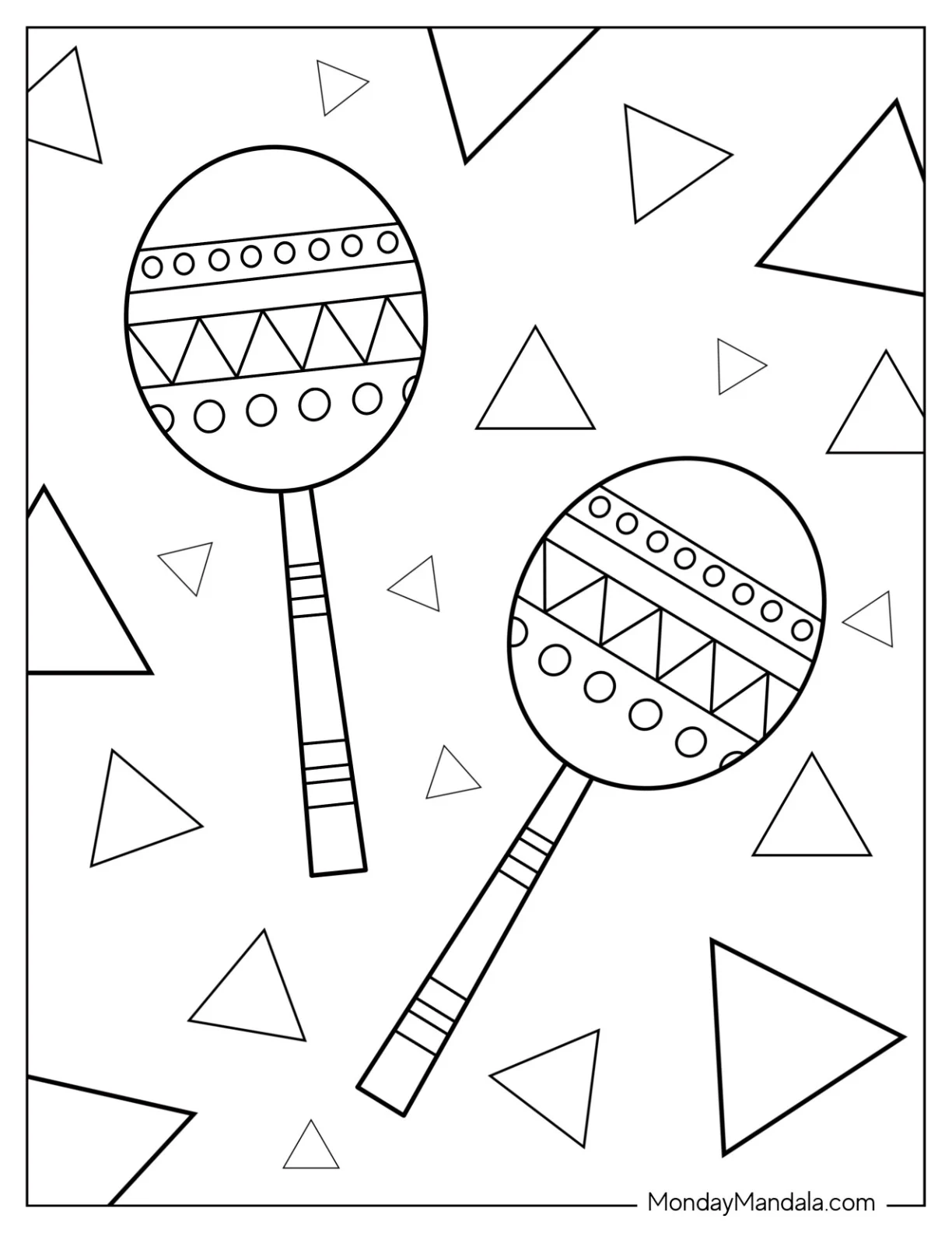 Music Coloring Page Of Maracas With Geometric Print For Kids coloring page — printable line art