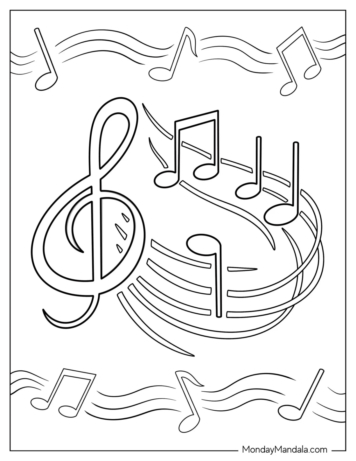 Music Coloring Page Of Musical Notes Floating In The Air coloring page