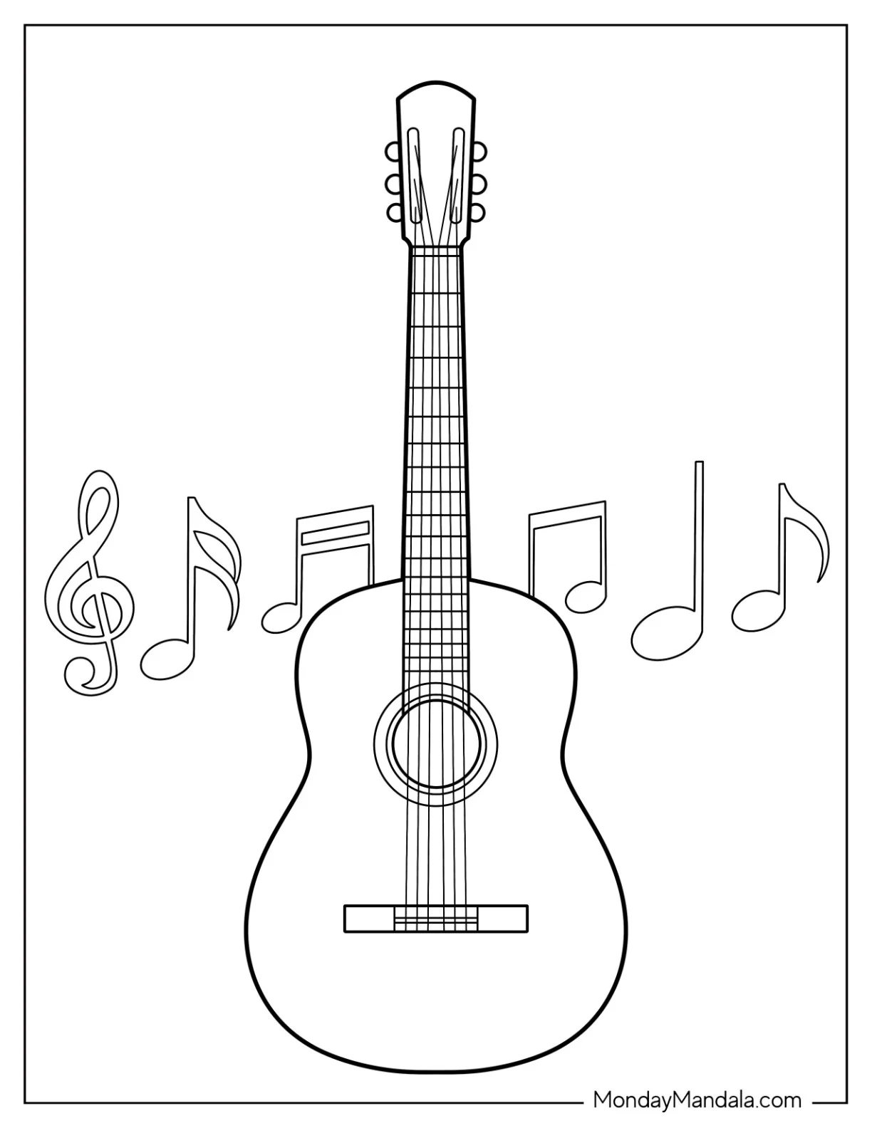Music Coloring Page Of Simple Acoustic Guitar coloring page