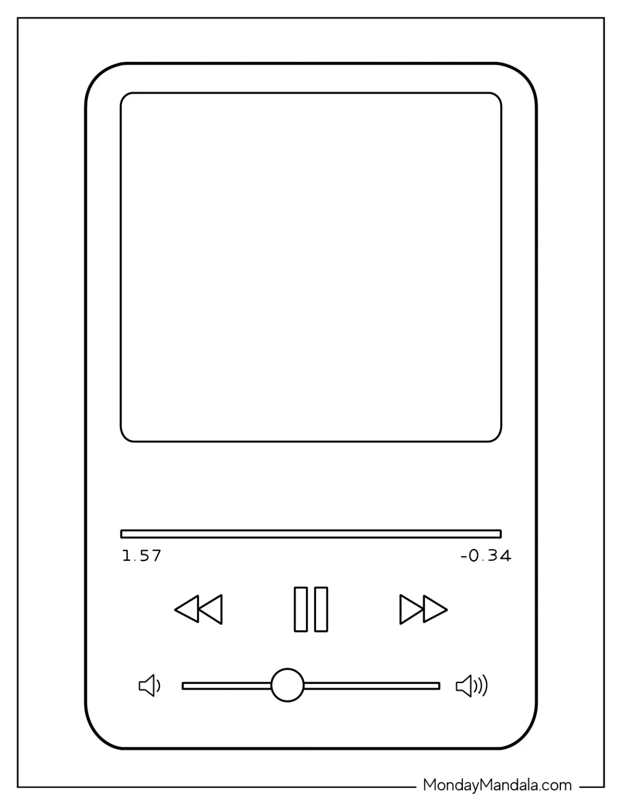 Music Coloring Page Of Simple MP3 Player Outline coloring page — printable line art