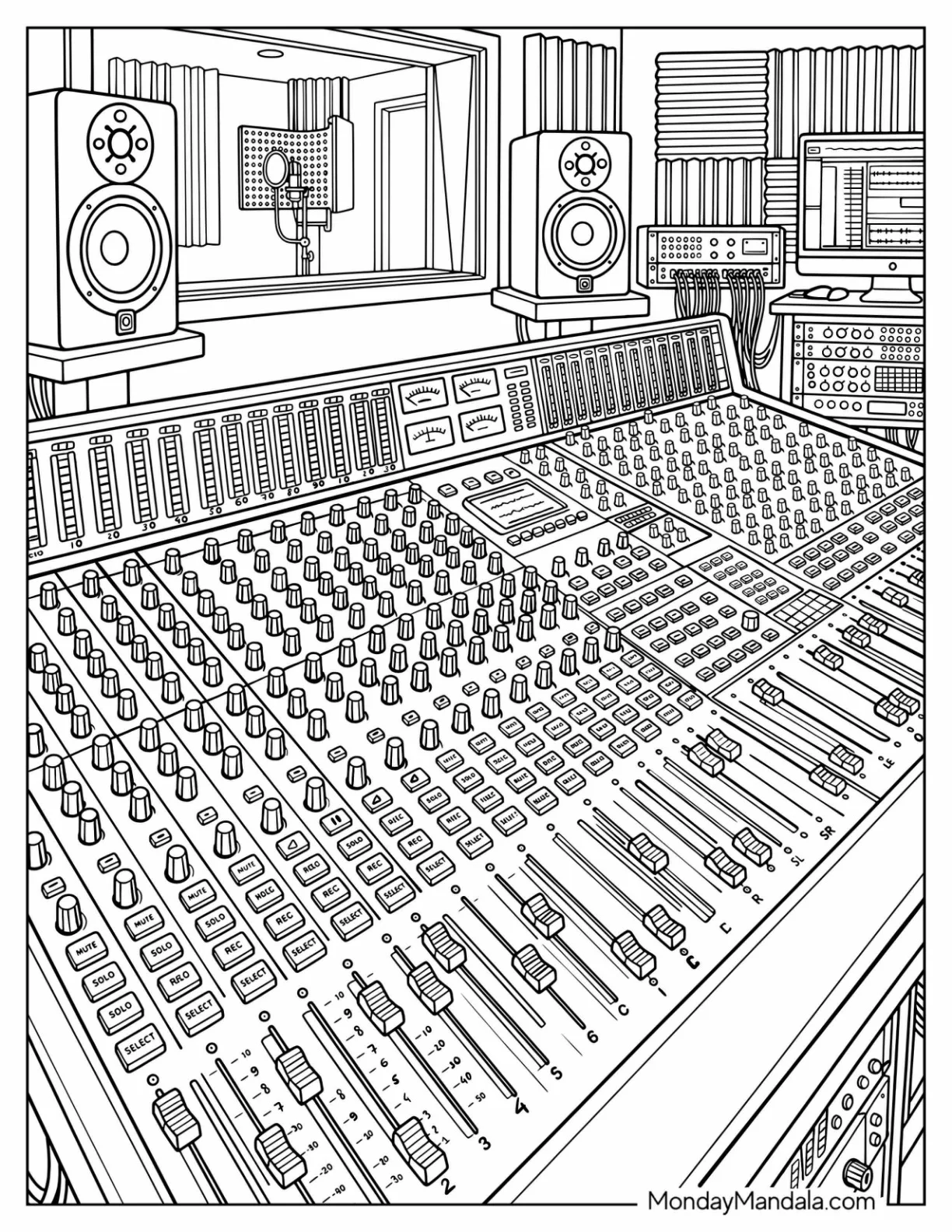 Professional Music Recording Studio Mixing Console Coloring Page coloring page