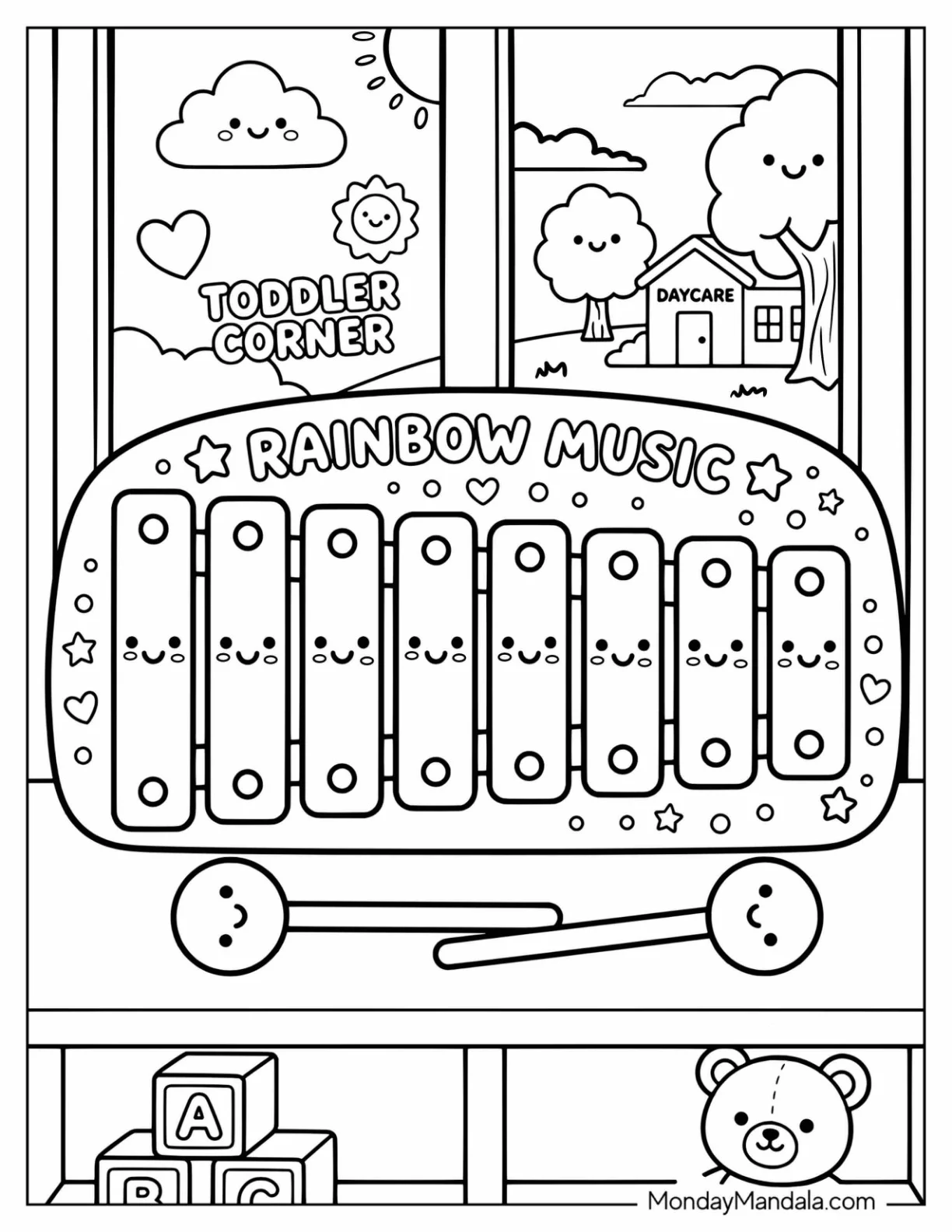 Rainbow Music Xylophone for Toddlers Coloring Page for Kids coloring page