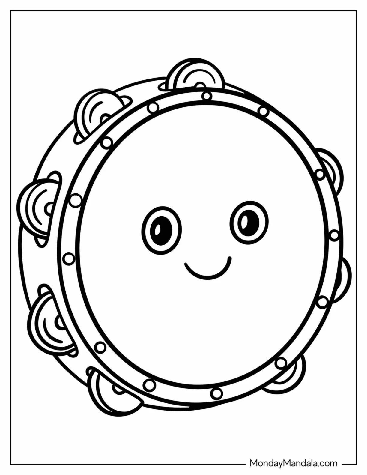 Smiling Cartoon Tambourine Coloring Sheet for Kids coloring page