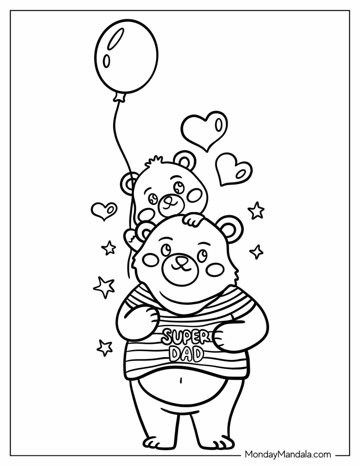 Baby Bear On Papa Bear's Shoulder On Father s Day Coloring Page For Kids coloring page