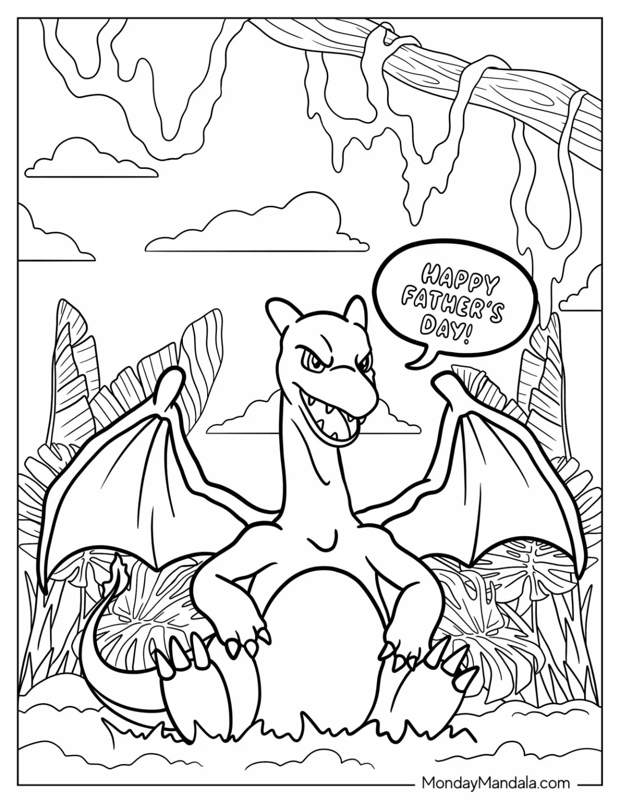 Charizard Saying Happy Father s Day Coloring Page For Kids coloring page