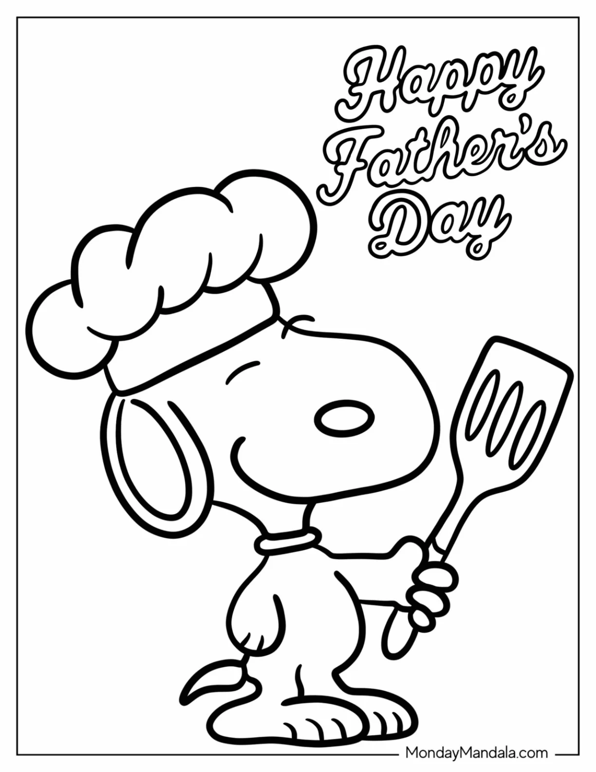 Chef Snoopy With A Happy Father's Day Coloring Page Of Greeting coloring page