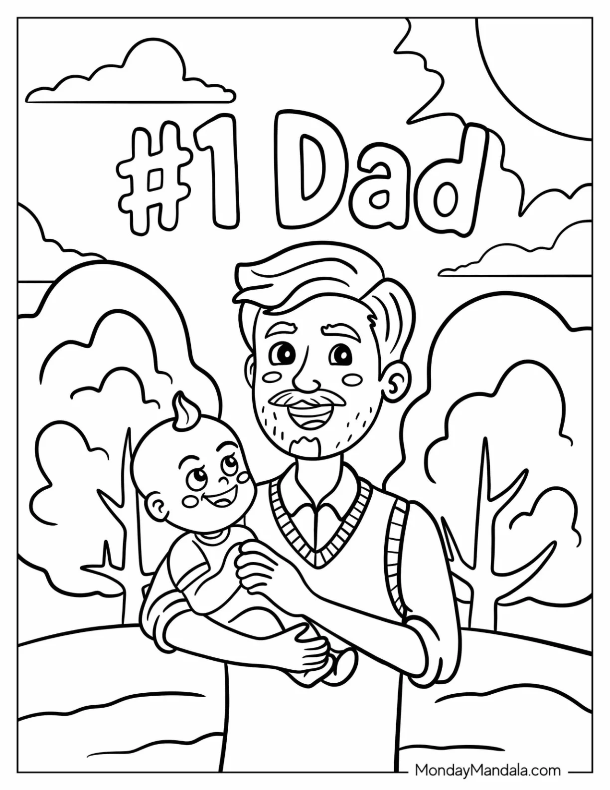 Dad Holding His Baby On Father's Day Coloring Page coloring page