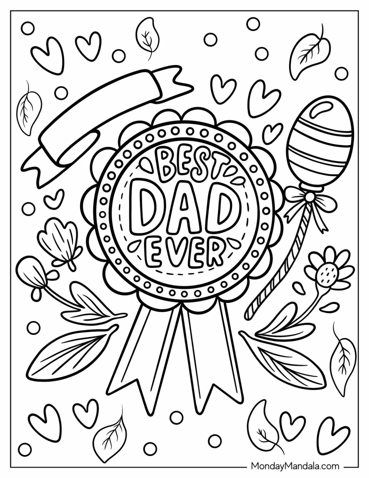 Father's Day Coloring Page Of Best Dad Ever Ribbon For Kids coloring page
