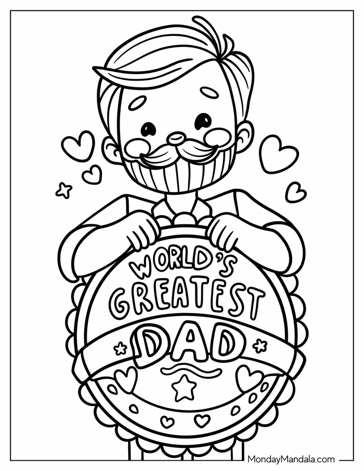 Father's Day Coloring Page Of Cartoon Father Holding World s Greatest Dad Sign coloring page