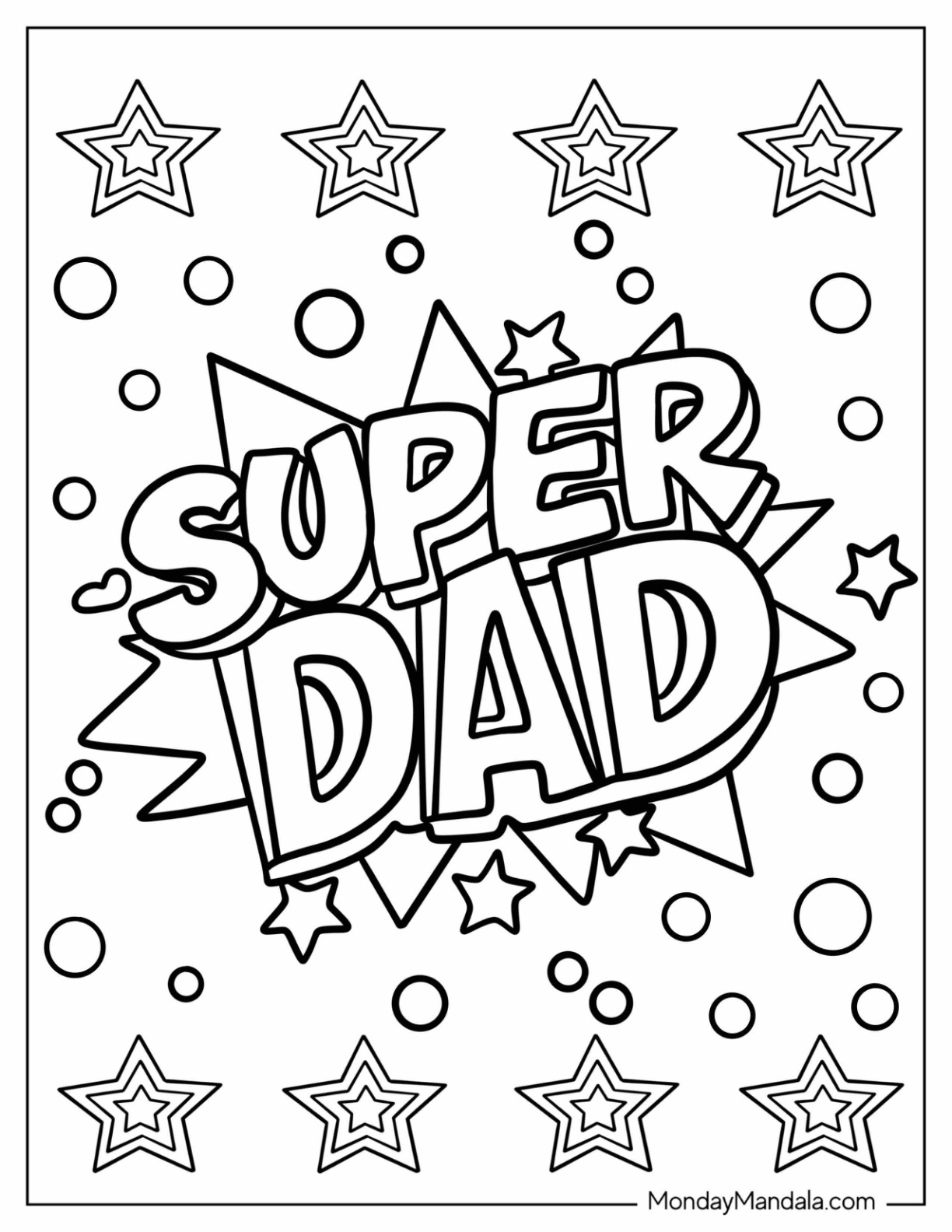 Father's Day Coloring Page Of Comic Super Dad Words For Kids coloring page