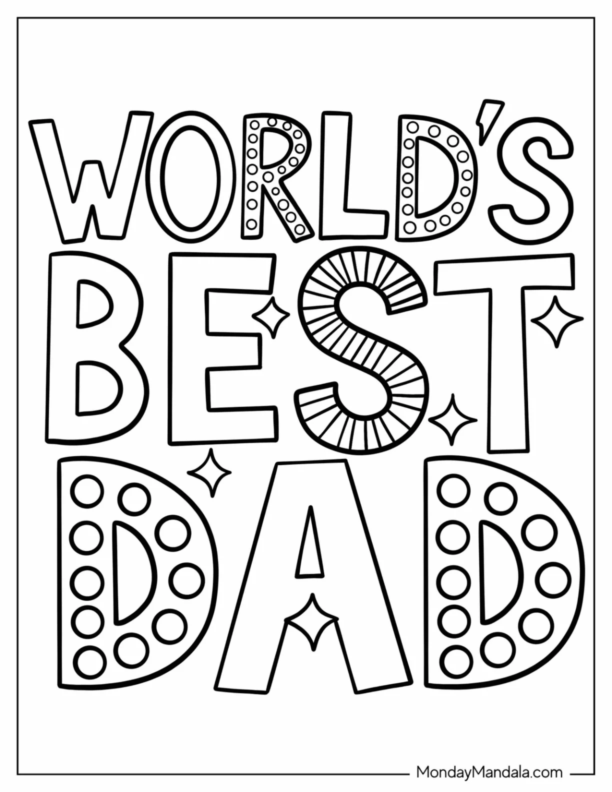 Father's Day Coloring Page Of Fun World s Best Dad For Kids coloring page — printable line art